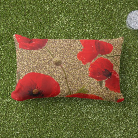 Coussin D'extérieur Fleurs de pavot Parties scintillant or rouge Golde (Herbe)