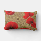 Coussin D'extérieur Fleurs de pavot rouge or pailleté doré rustique (Verso)