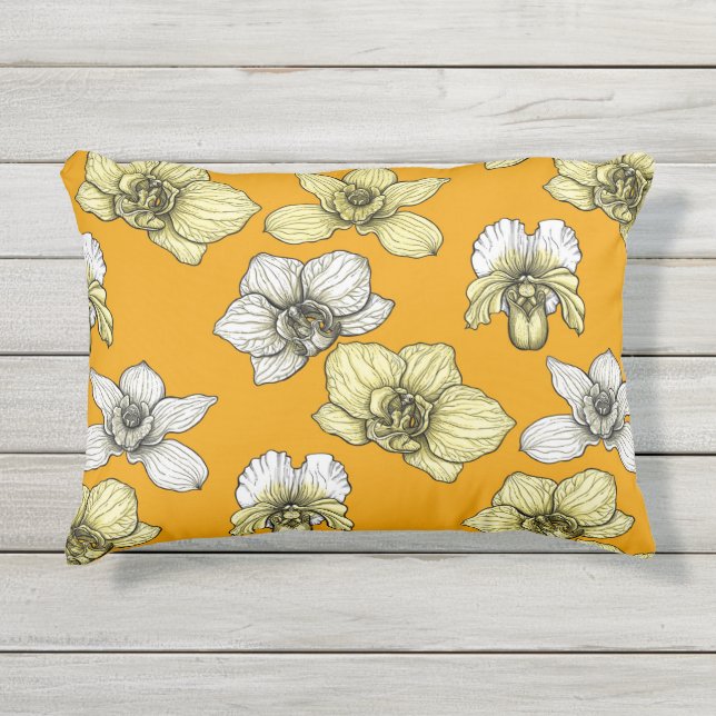 Coussin D'extérieur Fleurs d'orchidées jaune et blanc (Devant)