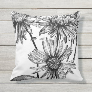 Coussin D'extérieur Fleurs noires&blanches
