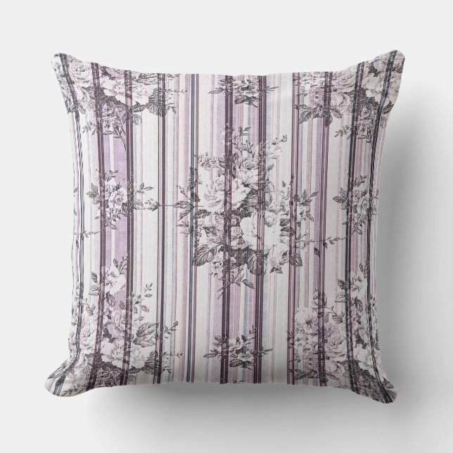 Coussin D'extérieur Fleurs vintages et rayures (Recto)
