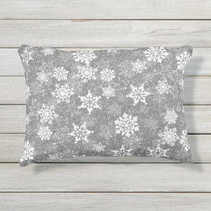Coussin D'extérieur Flocons de neige blancs Luxueux Gris Élégant Noël