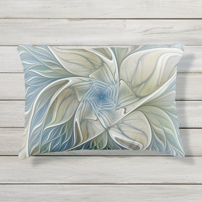Coussin D'extérieur Floral Dream Motif Abstrait Blue Khaki Fractal (Devant)