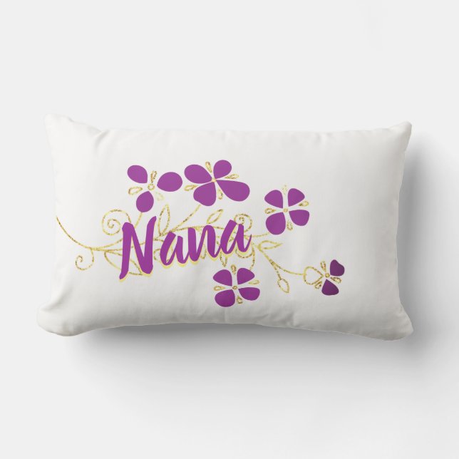 Coussin D'extérieur Floral pourpre et doré (Recto)