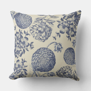 Coussin D'extérieur Flore d'impression florale de fleurs bleues antiqu