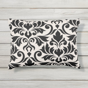 Coussin D'extérieur Flourissant Damask Art I Black on Cream