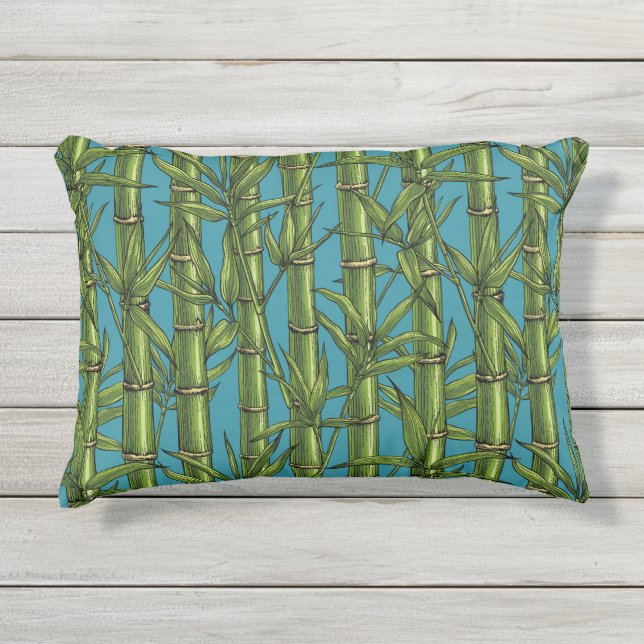Coussin D'extérieur Forêt de bambou sur bleu (Devant)