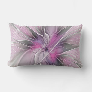 Coussin D'extérieur Fractal Floral Moderne Abstrait Fleur Rose Gris