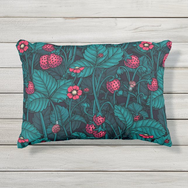 Coussin D'extérieur Fraises sauvages, rouges et bleues (Devant)