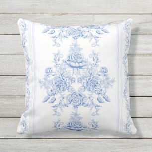 Coussin D'extérieur français, shabby chic, vintage, bleu pâle, blanc, 