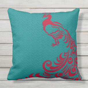 Coussin D'extérieur French-Country-Red_Peacocks-Outdoor-Indoor