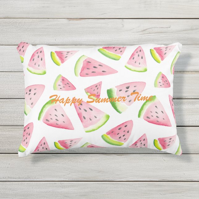 Coussin D'extérieur Fruits motifs d'été pastèque rose et blanc (Devant)