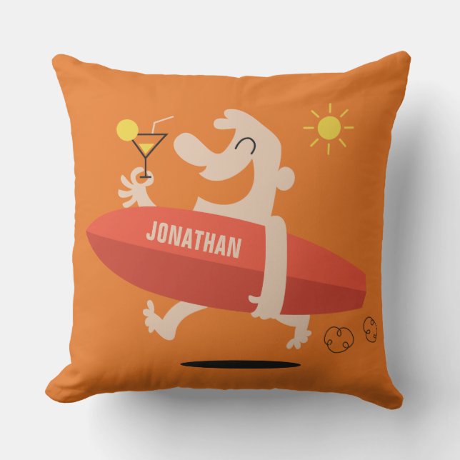 Coussin D'extérieur Funny Surfer avec Cocktail nom personnalisé coussi (Recto)