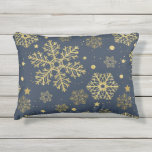 Coussin D'extérieur Golden snowflakes on navy<br><div class="desc">Hand- drawn golden snowflakes on a navy background</div>
