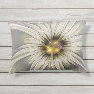 Coussin D'extérieur Grande Fleur d'Ivoire, Art Fractal Moderne Abstrai