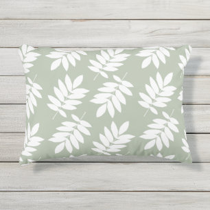Coussin D'extérieur Grande motif de feuille d'aîné blanc sur vert