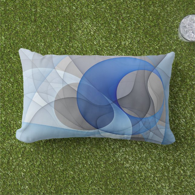 Coussin D'extérieur Graphisme d'art fractal abstrait bleu gris moderne (Herbe)