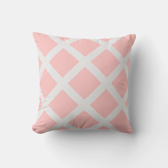 Coussin D'extérieur Grilles de croix modernes en rose clair et blanc (Recto)