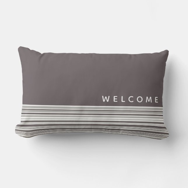 Coussin D'extérieur Gris et blanc Simple Gris moderne | Bienvenue (Recto)