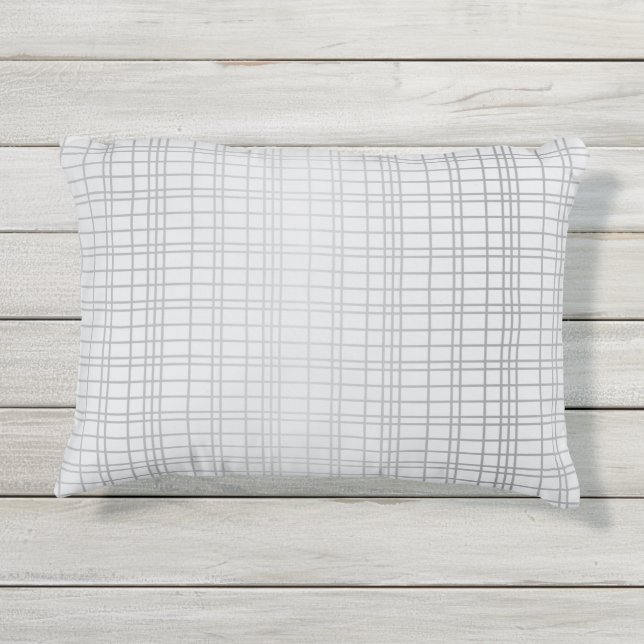 Coussin D'extérieur Gris, moderne, simple, cool, lignes de grille tend (Dos)