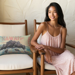 Coussin D'extérieur Hawaii Aloha Vibes - Carte postale Vintage et aqua