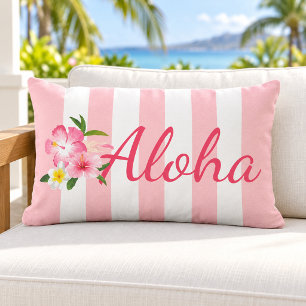 Coussin D'extérieur Hibiscus Tropical Aloha à rayures roses