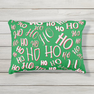 Coussin D'extérieur HO HO HO motif de texte de Noël blanc vert rouge