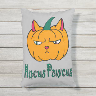 Coussin D'extérieur Hocus pawcus Halloween citrouille ginger cat magie