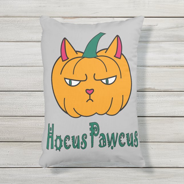 Coussin D'extérieur Hocus pawcus Halloween citrouille ginger cat magie (Devant (Vertical))