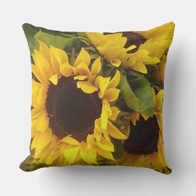 Coussin D'extérieur Illustration à la maison moderne de tournesols (Recto)