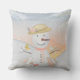 Coussin D'extérieur Illustration de l'animal de neige Snowman