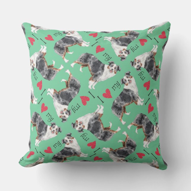 Coussin D'extérieur J'aime mon berger mini-américain (Recto)