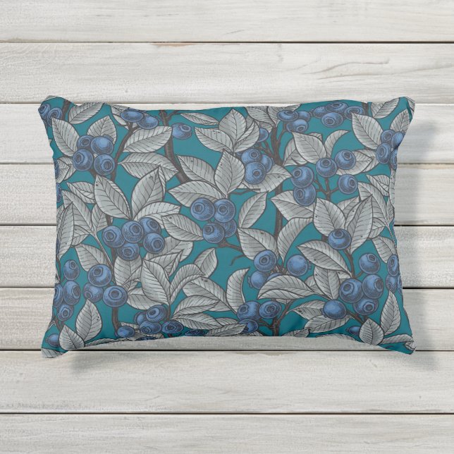 Coussin D'extérieur Jardin aux bleuets, bleu et gris (Devant)