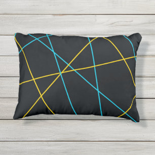 Coussin D'extérieur Jaune, Bleu, cool, tendance, urbain, lignes modern
