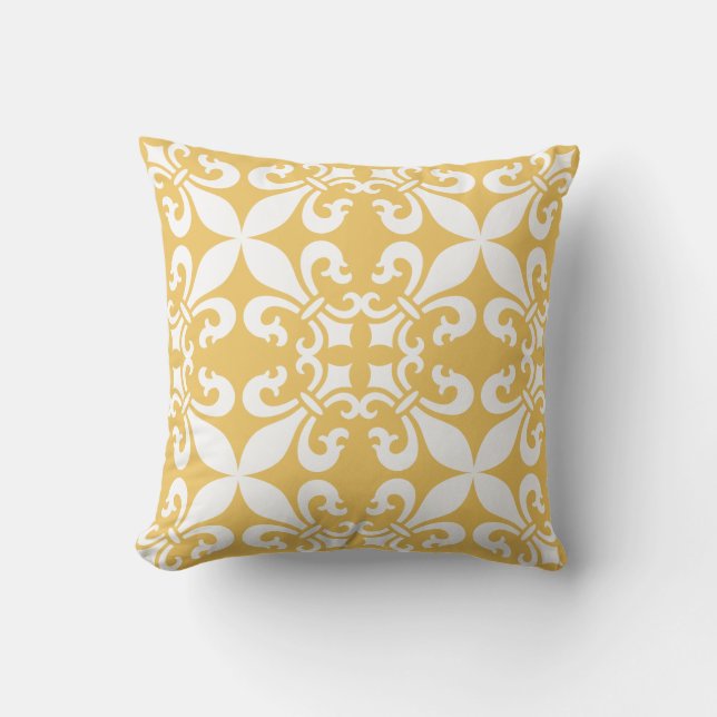 Coussin D'extérieur Jaune de French Fleur de Lys Pattern (Recto)