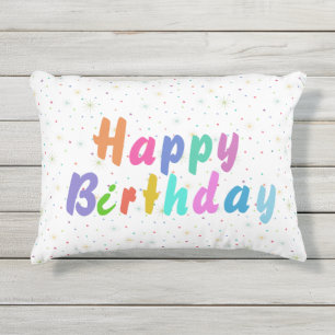 Coussin D'extérieur Joyeux Anniversaire Colorful Stars and Text