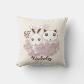 Coussin D'extérieur Kitten et Bunny amis animaux filles enfants (Recto)