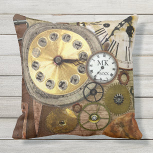 Coussin D'extérieur La rétro horloge vintage de Steampunk embraye l'o