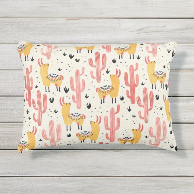 Coussin D'extérieur Lama heureux avec le cactus (Devant)