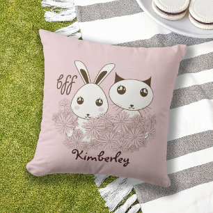 Coussin D'extérieur Lapin rose mignon et amis animaux de compagnie pou
