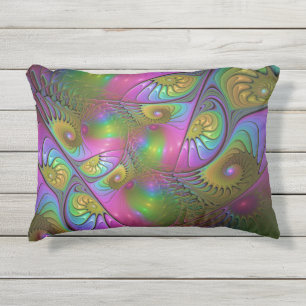 Coussin D'extérieur L'art fractal abstrait trippy lumineux coloré