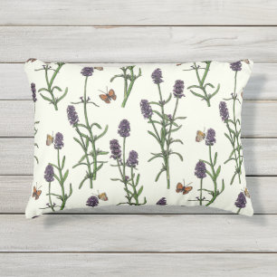 Coussin D'extérieur Lavande et papillons sur blanc