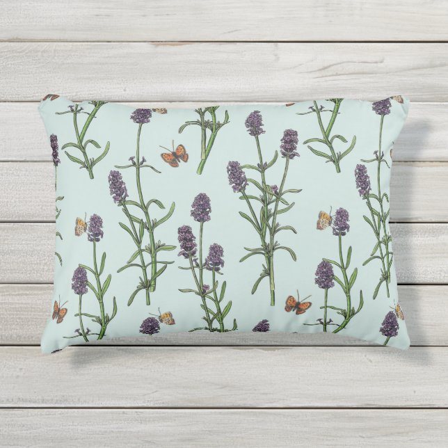 Coussin D'extérieur Lavande et papillons sur verre de mer (Devant)