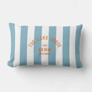 Coussin D'extérieur Le Lake House Orange Crest Blue Nautical Stripe
