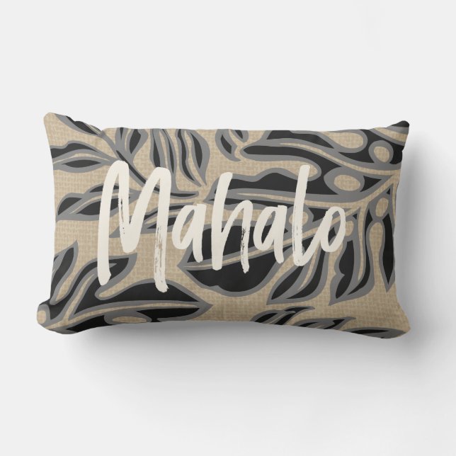 Coussin D'extérieur Leaf Tiki Charcoal Hawaiian Tropical Reversible (Recto)