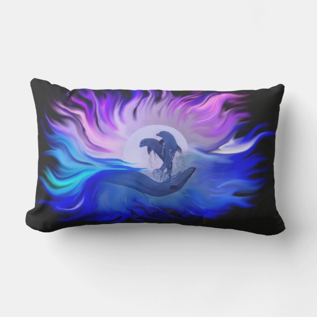 Coussin D'extérieur Les dauphins au clair de lune (Recto)