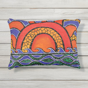 Coussin D'extérieur Les vagues de soleil couchant Abstrait colorées