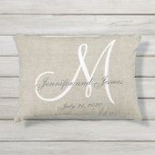 Coussin D'extérieur Linge beige Gris Blanc Monogramme Mariage Keepsaké (Devant)