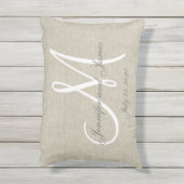 Coussin D'extérieur Linge beige Gris Blanc Monogramme Mariage Keepsaké (Dos (Vertical))