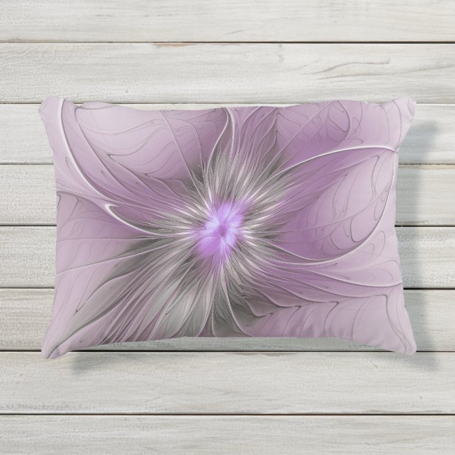 Coussin D'extérieur Little Beauty Modern Mauve Gray Fractal Art Flower (Devant)